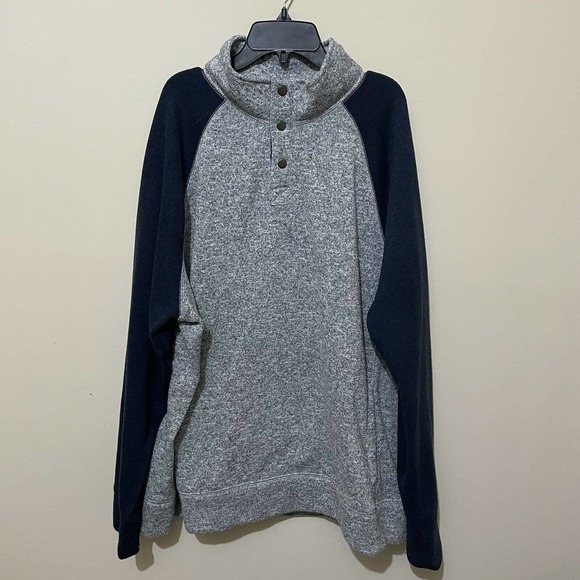 Sonoma Mockneck Colorblock Sweater Fleece Blue Gray Men's XXL 1/4 Snap P… - Picture 2 of 8